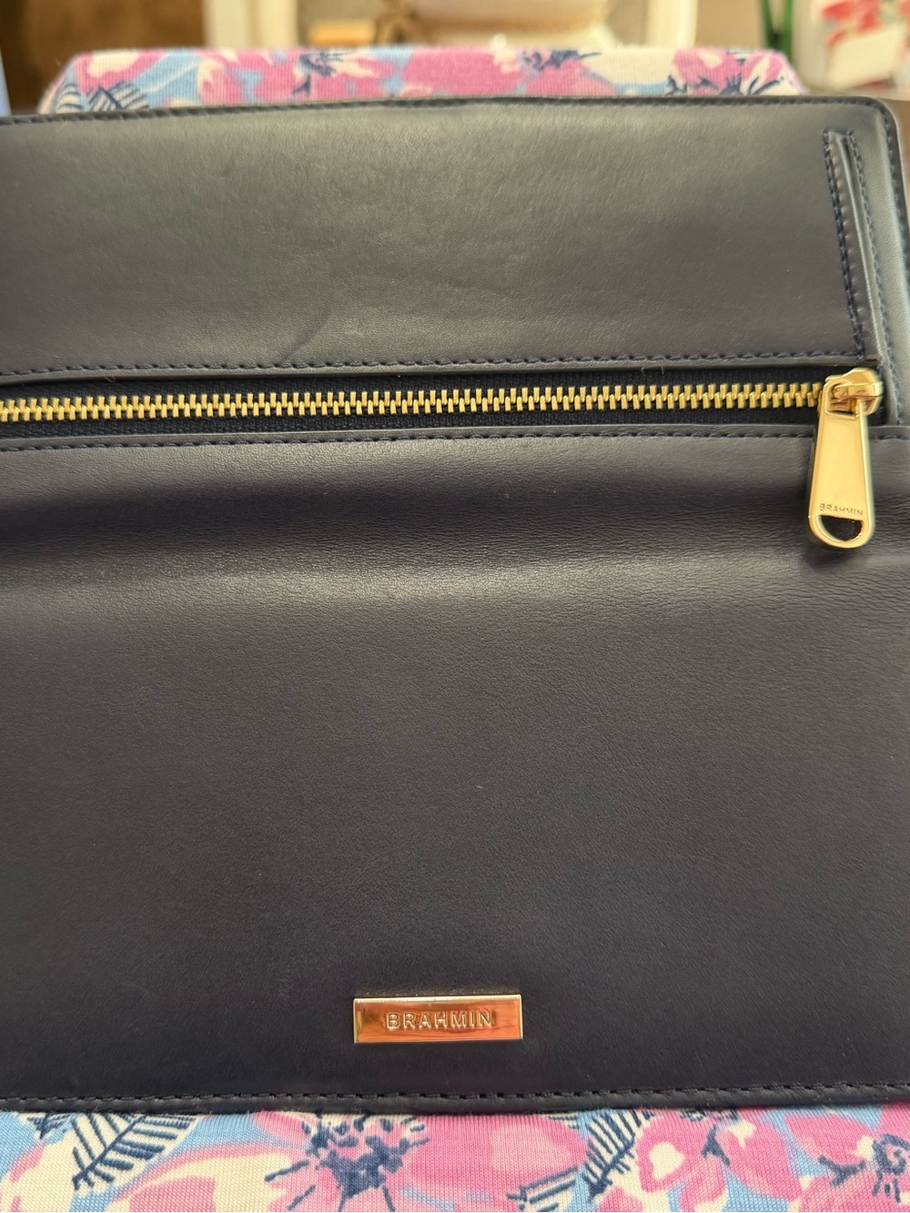 Brahmin Navy Blue Ady Leather Wallet with Gold Tone Logo Plate - Picture 3 of 5